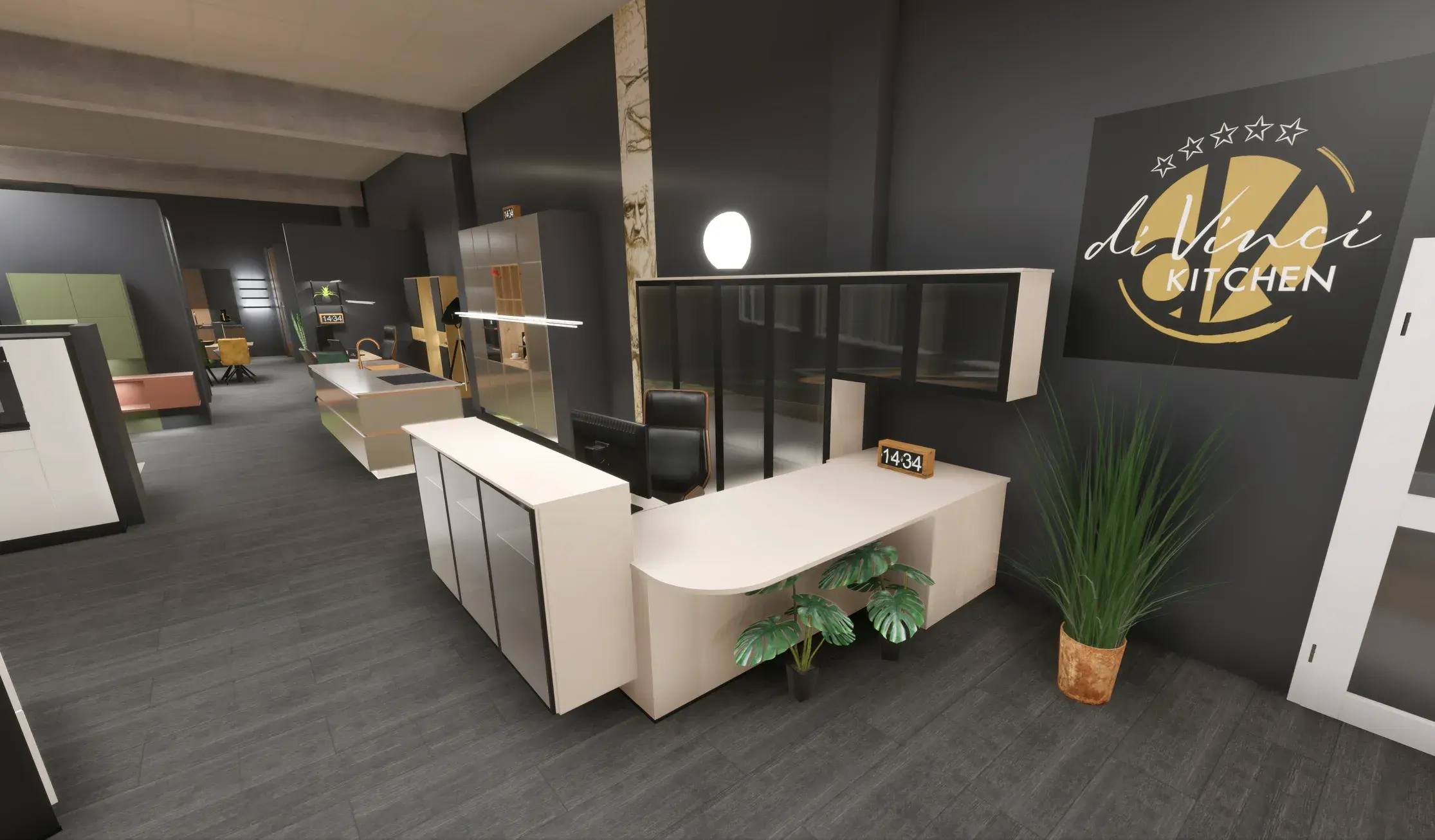 L Küche in einem Sandton mit Glasschränken